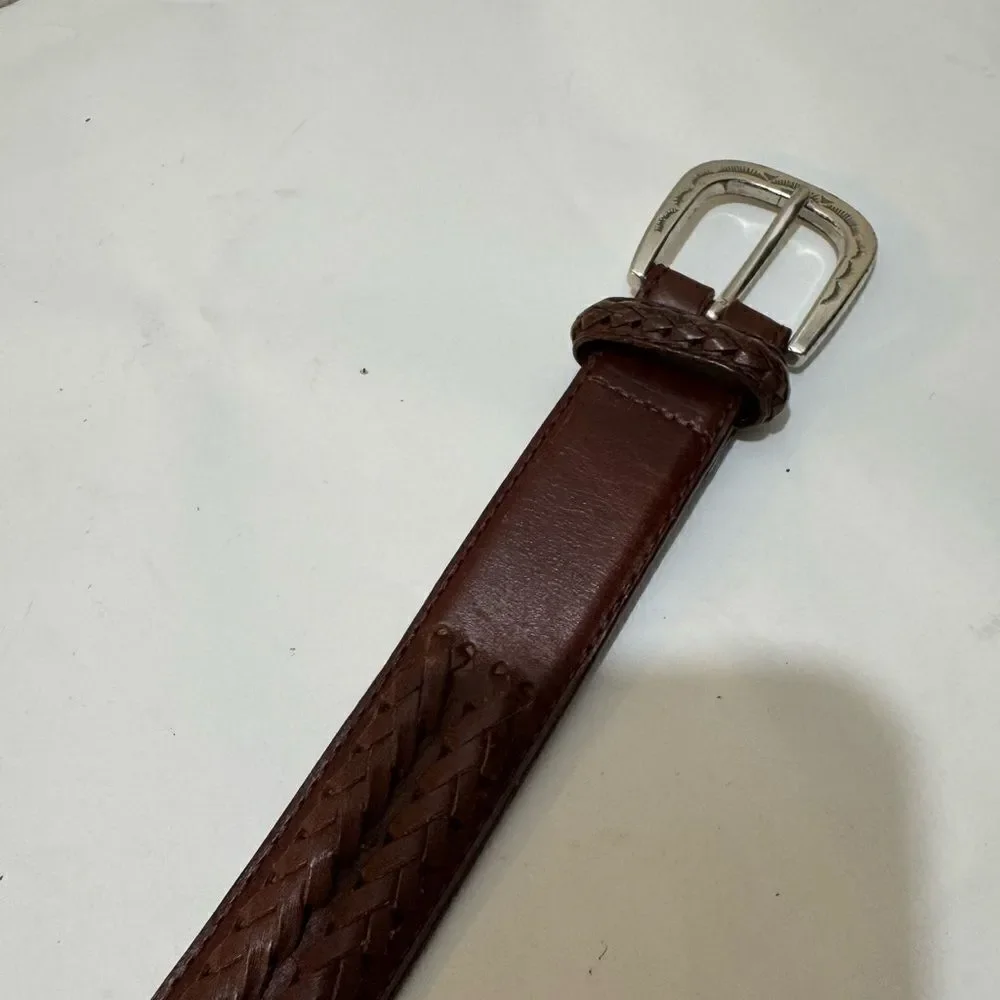 Brighton Mens  Brown Leather braided Belt Silver Buckle Size 40